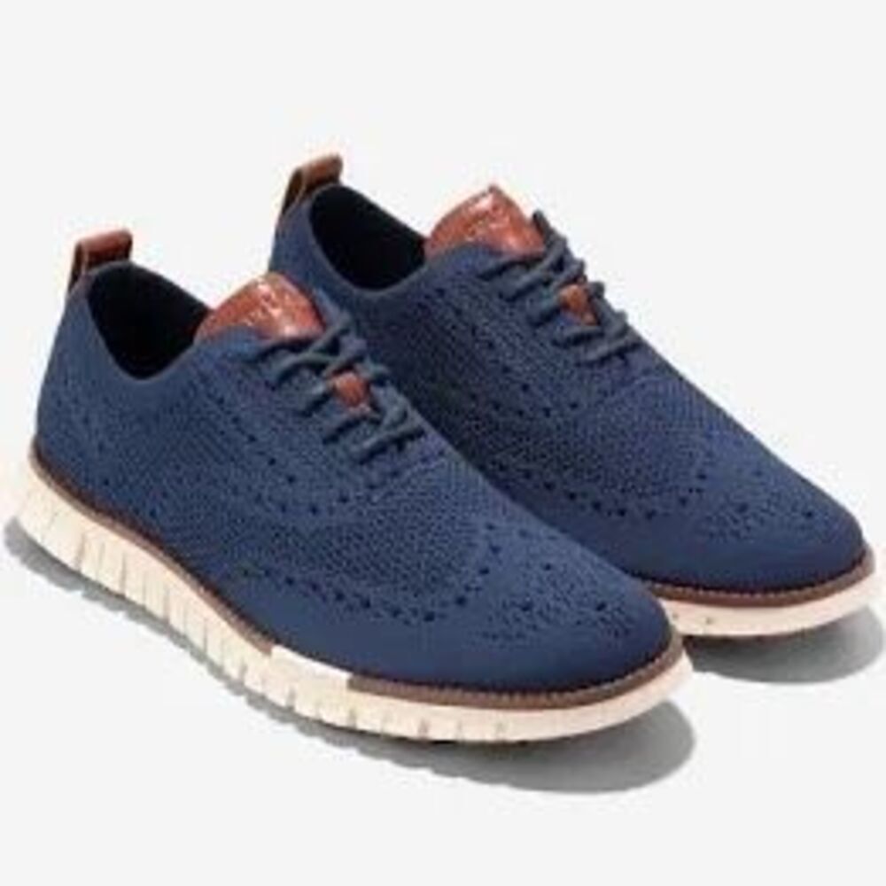 Cole Haan Men's Size 12 Zerogrand Wingtip Sneakers Navy Blue White Office Casual